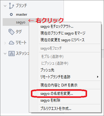 Sourcetree ブランチ名を変更する ぱそまき