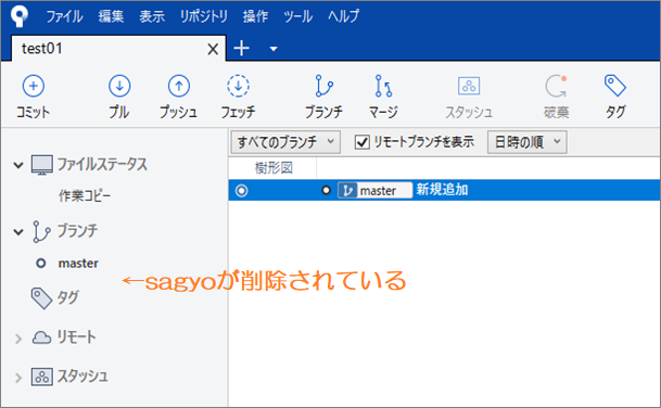 Sourcetree ローカルブランチを削除する ぱそまき