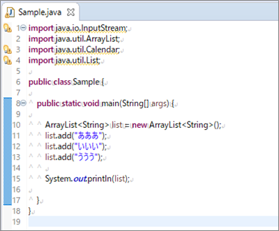 Eclipse(不要なimportがある状態)