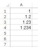 Excel（小数点以下桁数がそろっていない状態）