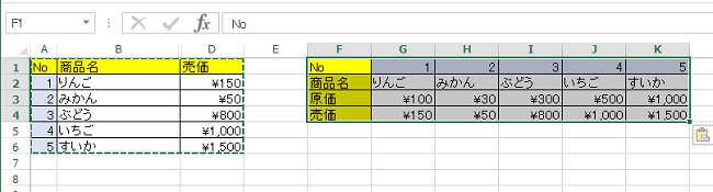 Excel(縦横入れ替え後)